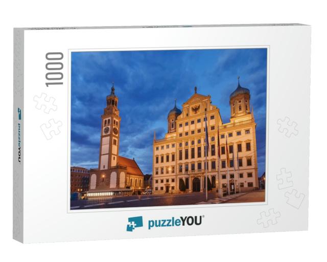 Augsburg Cityscape with Illuminated Perlach Tower Perlach... Jigsaw Puzzle with 1000 pieces