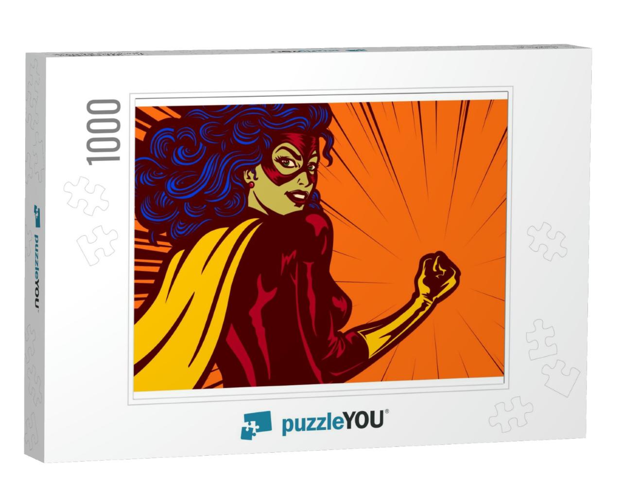 Pop Art Comic Book Style Superheroine Woman with Clenched... Jigsaw Puzzle with 1000 pieces
