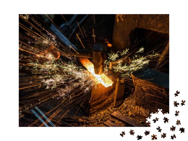 Blacksmith Manually Forging the Molten Metal on the Anvil... Jigsaw Puzzle with 1000 pieces