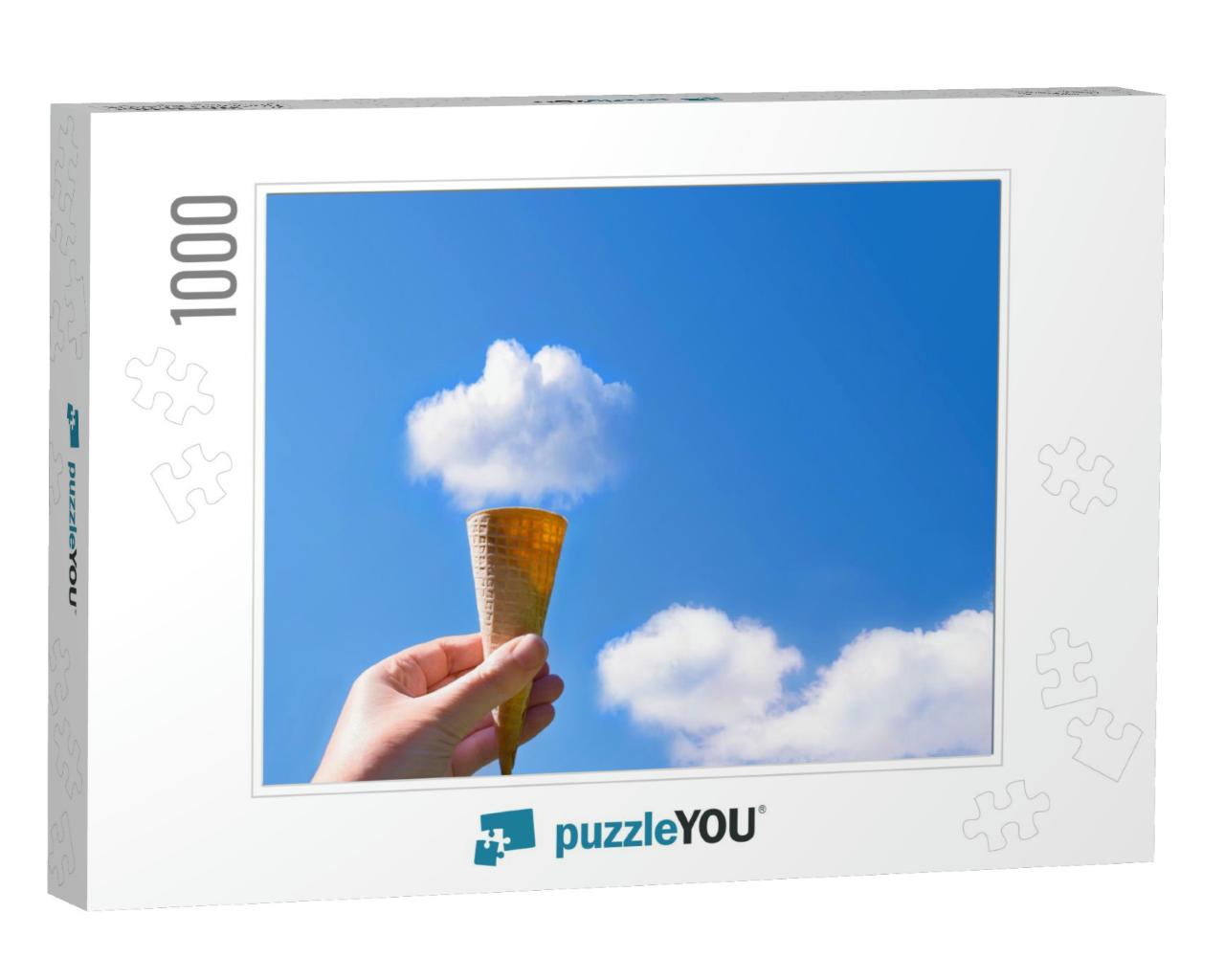 Picture of Woman Holding Ice Cream Cone in the Sky with F... Jigsaw Puzzle with 1000 pieces