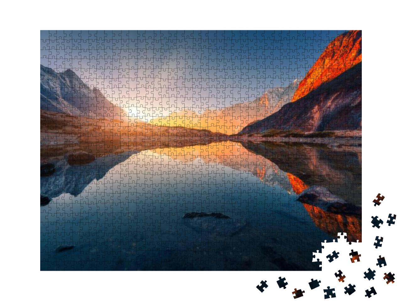 Beautiful Landscape with High Mountains with Illuminated... Jigsaw Puzzle with 1000 pieces