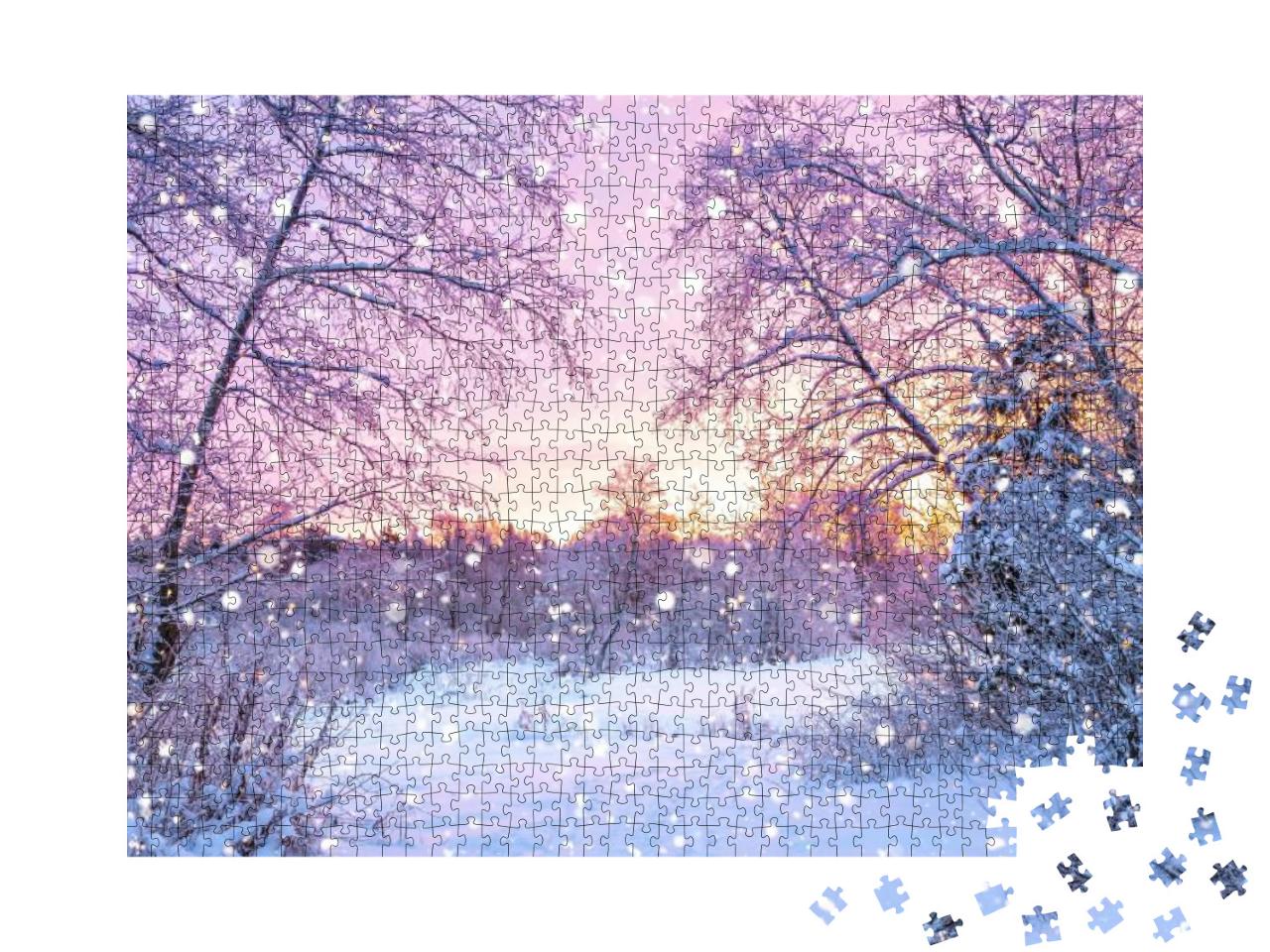 Beautiful Winter Landscape with Forest, Trees & Sunrise... Jigsaw Puzzle with 1000 pieces