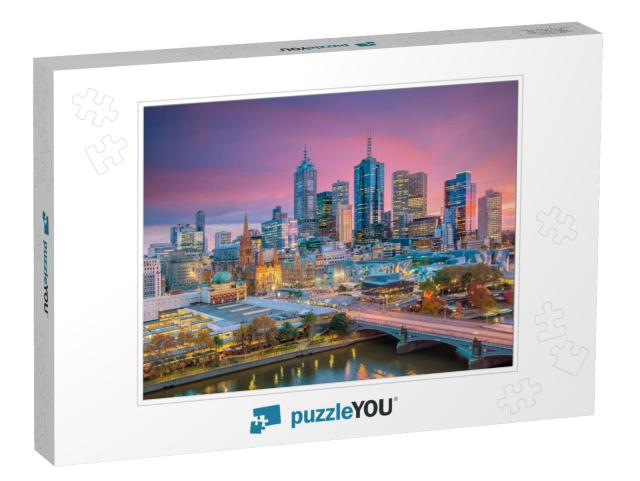 Melbourne City Skyline At Twilight in Australia... Jigsaw Puzzle