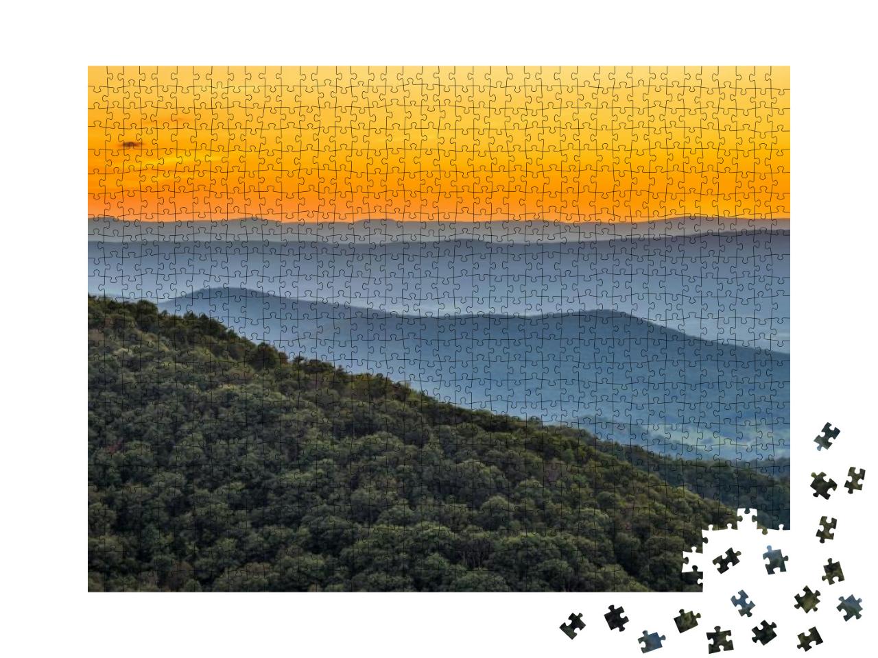 Usa, Virginia, Shenandoah National Park, Sunset At Frankl... Jigsaw Puzzle with 1000 pieces