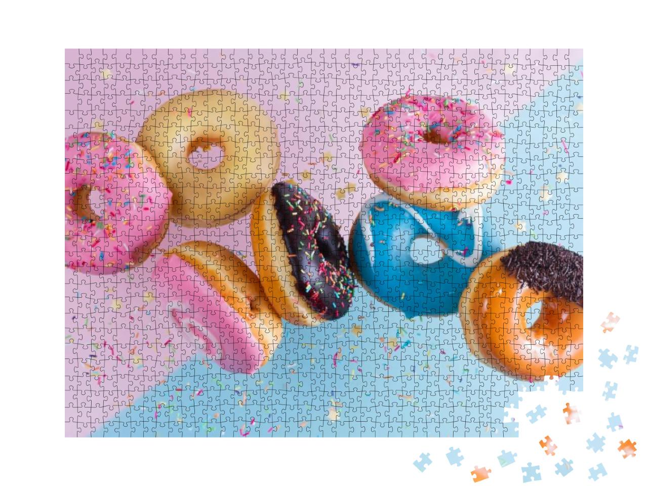 Flying Doughnuts on Blue & Pink Background... Jigsaw Puzzle with 1000 pieces