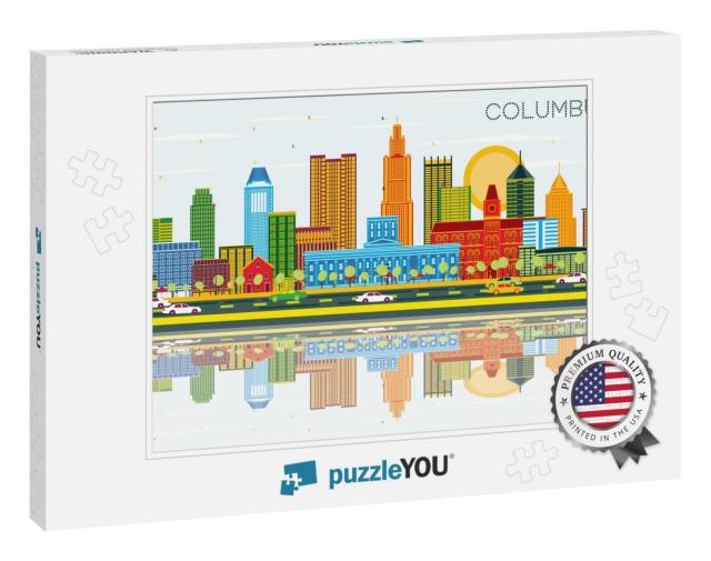 Columbus Ohio City Skyline with Color Buildings, Blue Sky... Jigsaw Puzzle