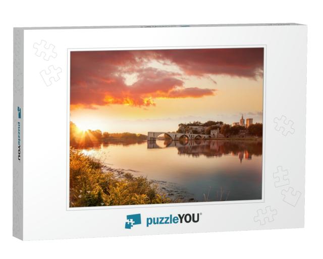 Avignon Old Bridge Against Colorful Sunset in Provence, F... Jigsaw Puzzle
