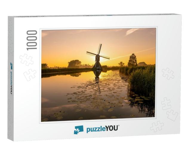 Sunrise Windmill Fam River Landscape. Windmill River Sunr... Jigsaw Puzzle with 1000 pieces