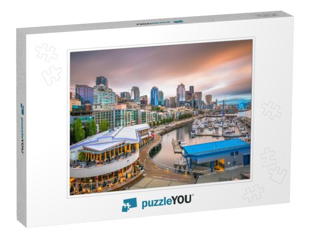 Seattle, Washington, USA Pier & Skyline At Dusk... Jigsaw Puzzle