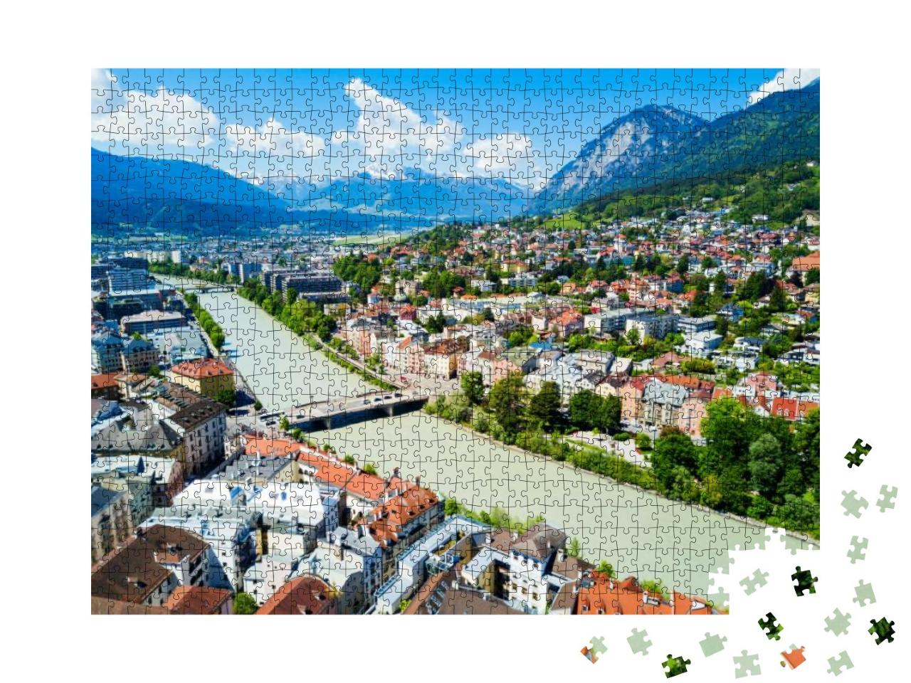 Inns River & Innsbruck City Center Aerial Panoramic View... Jigsaw Puzzle with 1000 pieces