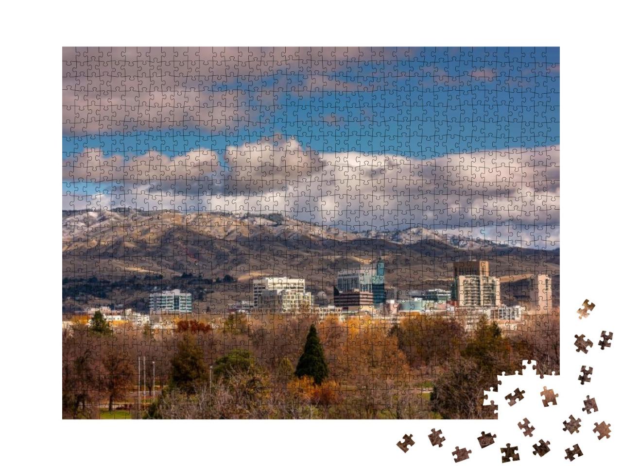 Iconic View of the Boise City Skyline with Blue Sky & Clo... Jigsaw Puzzle with 1000 pieces