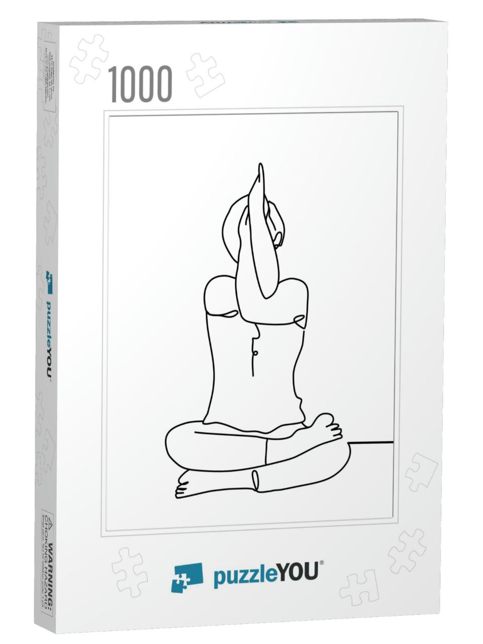 One Continuous Line Drawing, Exercise Time for Yoga... Jigsaw Puzzle with 1000 pieces