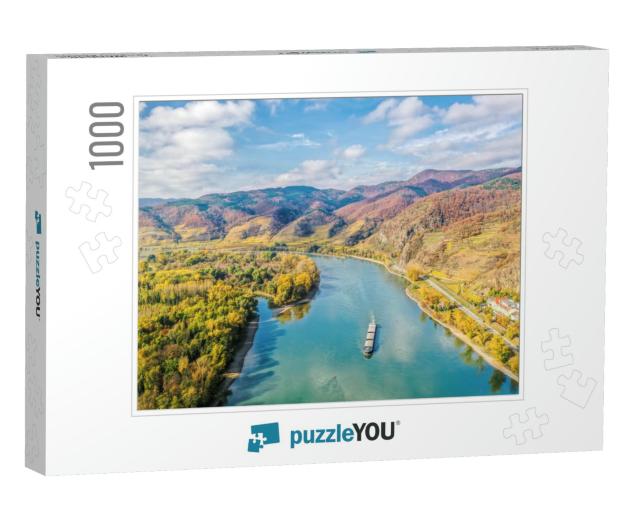 Panorama of Wachau Valley with Ship on Danube River Durin... Jigsaw Puzzle with 1000 pieces