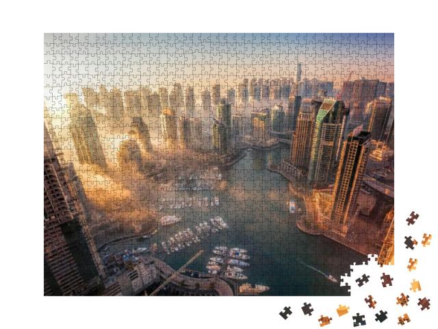 Dubai Marina with Colorful Sunset in Dubai, United Arab E... Jigsaw Puzzle with 1000 pieces