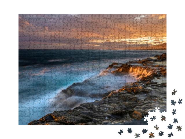 Dramatic Sunset Over the Rocky Cliffs of Fuerteventura... Jigsaw Puzzle with 1000 pieces