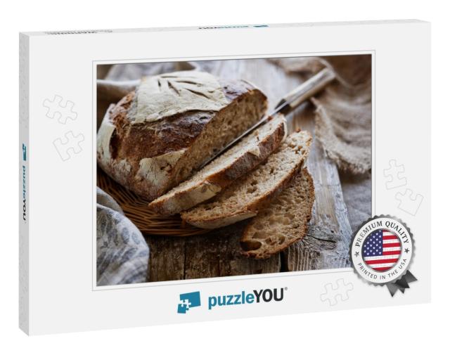 Traditional Sourdough Bread, Sliced on a Wooden Board, Cl... Jigsaw Puzzle