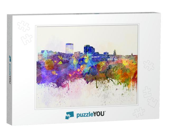 Manchester Skyline in Watercolor Background... Jigsaw Puzzle