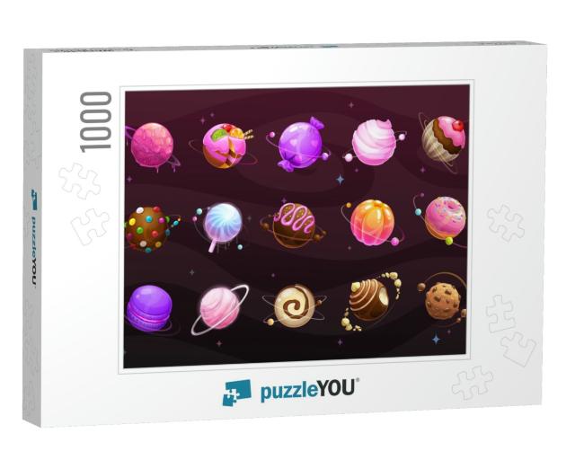 Sweet World Concept. Food Planets on Space Background. Co... Jigsaw Puzzle with 1000 pieces