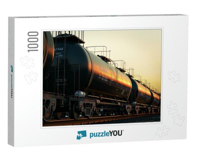 Transportation Tank Cars with Oil During Sunset... Jigsaw Puzzle with 1000 pieces