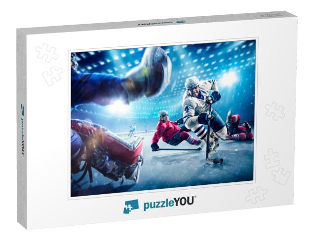 Hockey Players Shoots the Puck & Attacks... Jigsaw Puzzle