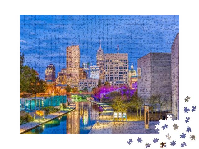 Indianapolis, Indiana, USA Skyline on the Canal Walk... Jigsaw Puzzle with 1000 pieces