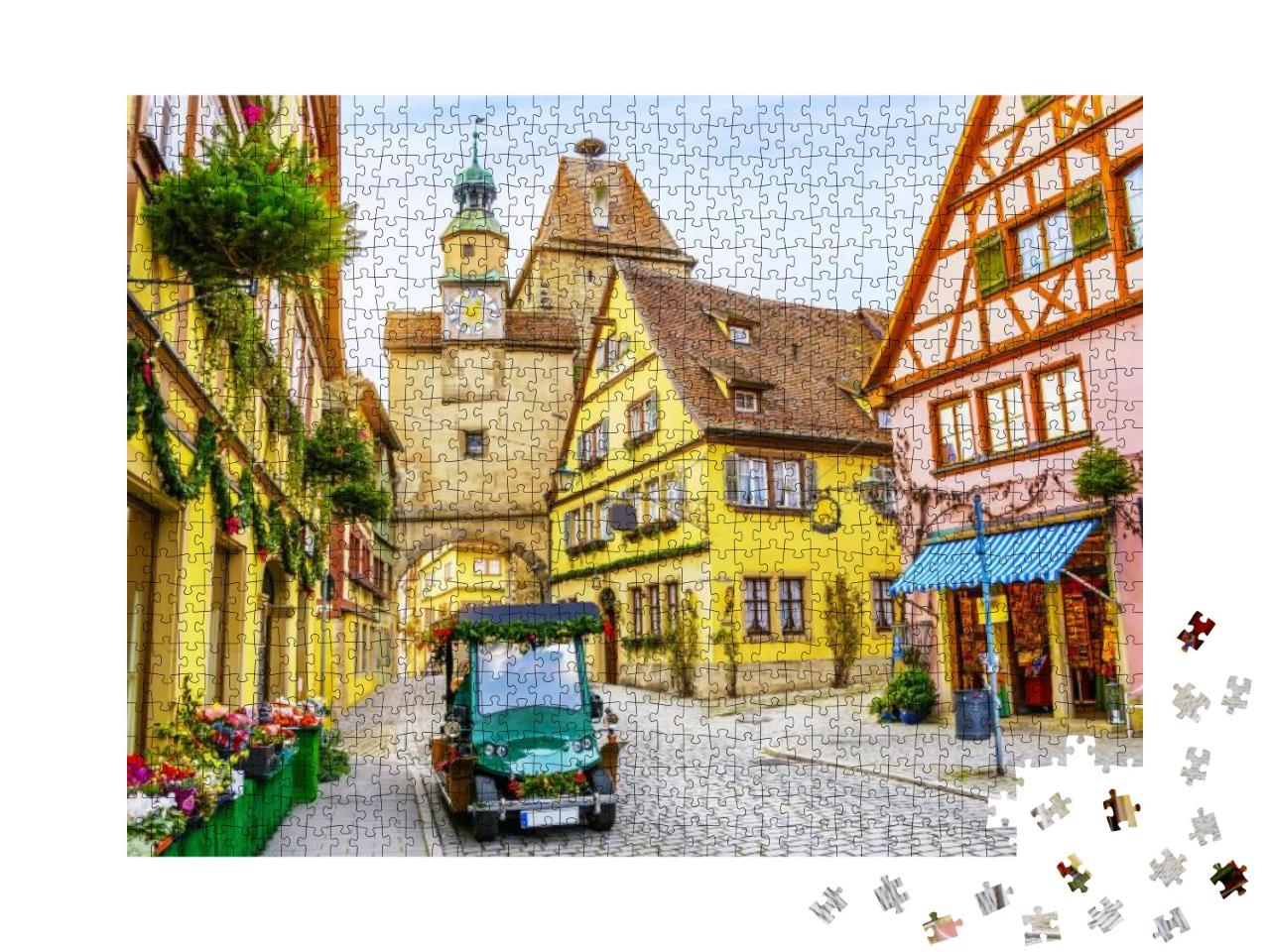 Touristic Retro Car on Picturesque Street, Decorated for... Jigsaw Puzzle with 1000 pieces