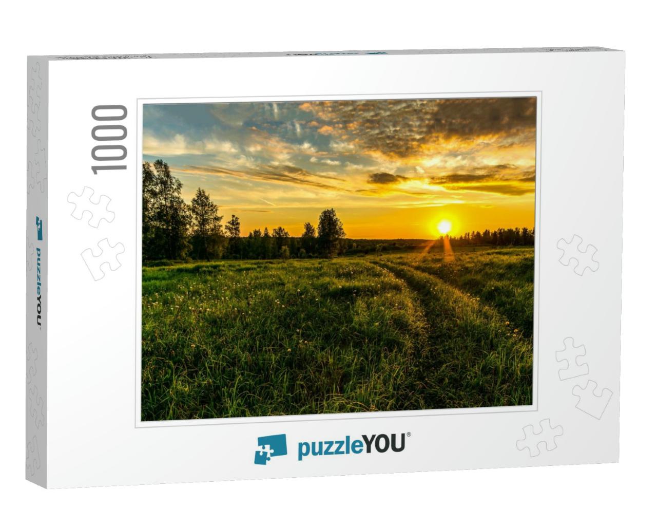 Sunset on the Horizon Over the Meadow on Rural Farm Lands... Jigsaw Puzzle with 1000 pieces