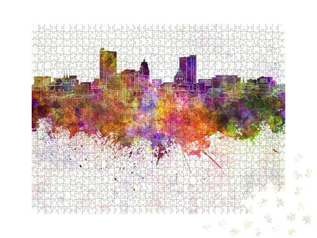 Fort Wayne Skyline in Watercolor Background... Jigsaw Puzzle with 1000 pieces
