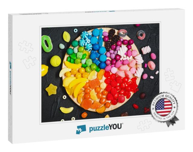 Colorful Rainbow Color Candy Bar. Top View... Jigsaw Puzzle