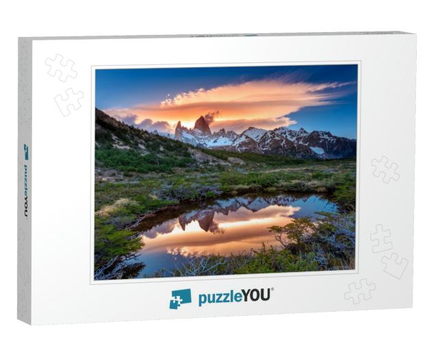 Fitz Roy View with Reflection in Pond, Located At Argenti... Jigsaw Puzzle