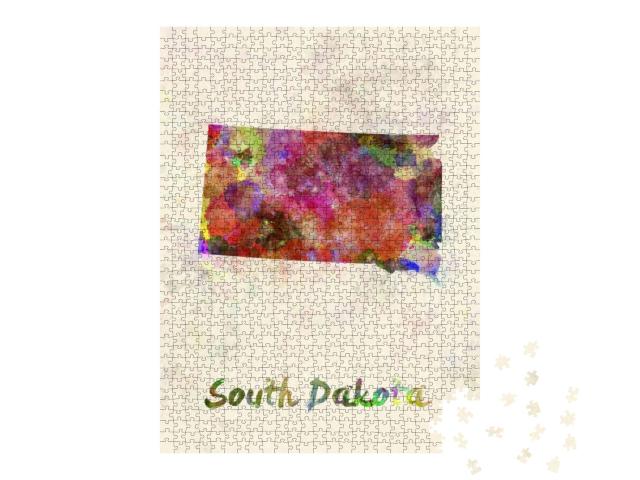 South Dakota Us State Poster in Watercolor Background... Jigsaw Puzzle with 1000 pieces