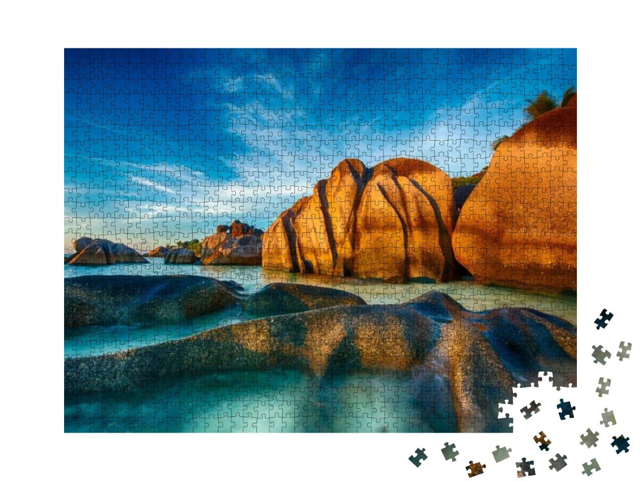 Beautifully Shaped Granite Boulders & a Dramatic Sunset A... Jigsaw Puzzle with 1000 pieces