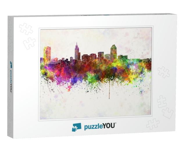 Raleigh Skyline in Watercolor Background... Jigsaw Puzzle