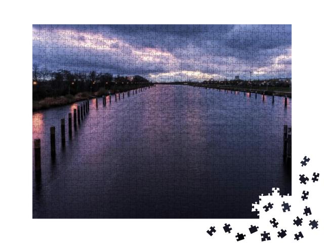 Sunset on the River Elbe... Jigsaw Puzzle with 1000 pieces