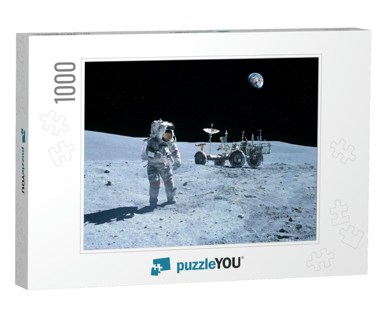 Astronaut Near the Moon Rover on the Moon. with Land on t... Jigsaw Puzzle with 1000 pieces