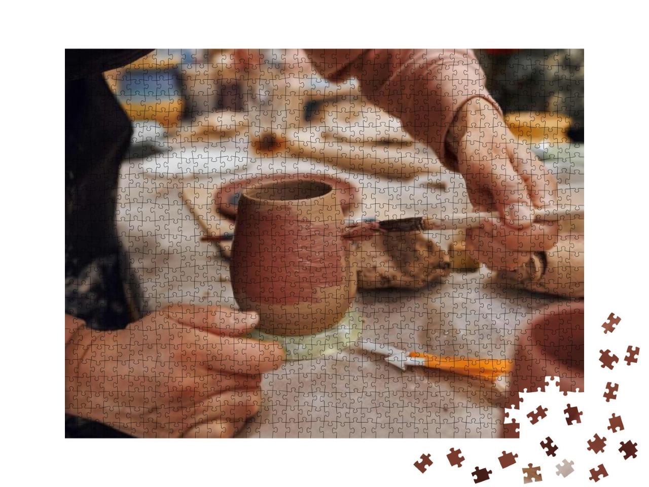 Applying Engobe on a Ceramic Mug with a Brush in A... Jigsaw Puzzle with 1000 pieces