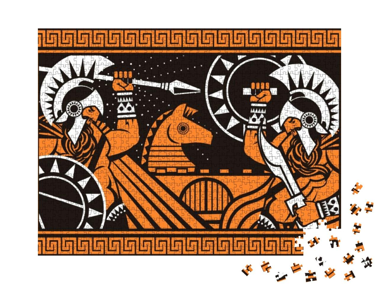 Orange & Black Figures Ceramic Painting Trojan War... Jigsaw Puzzle with 1000 pieces