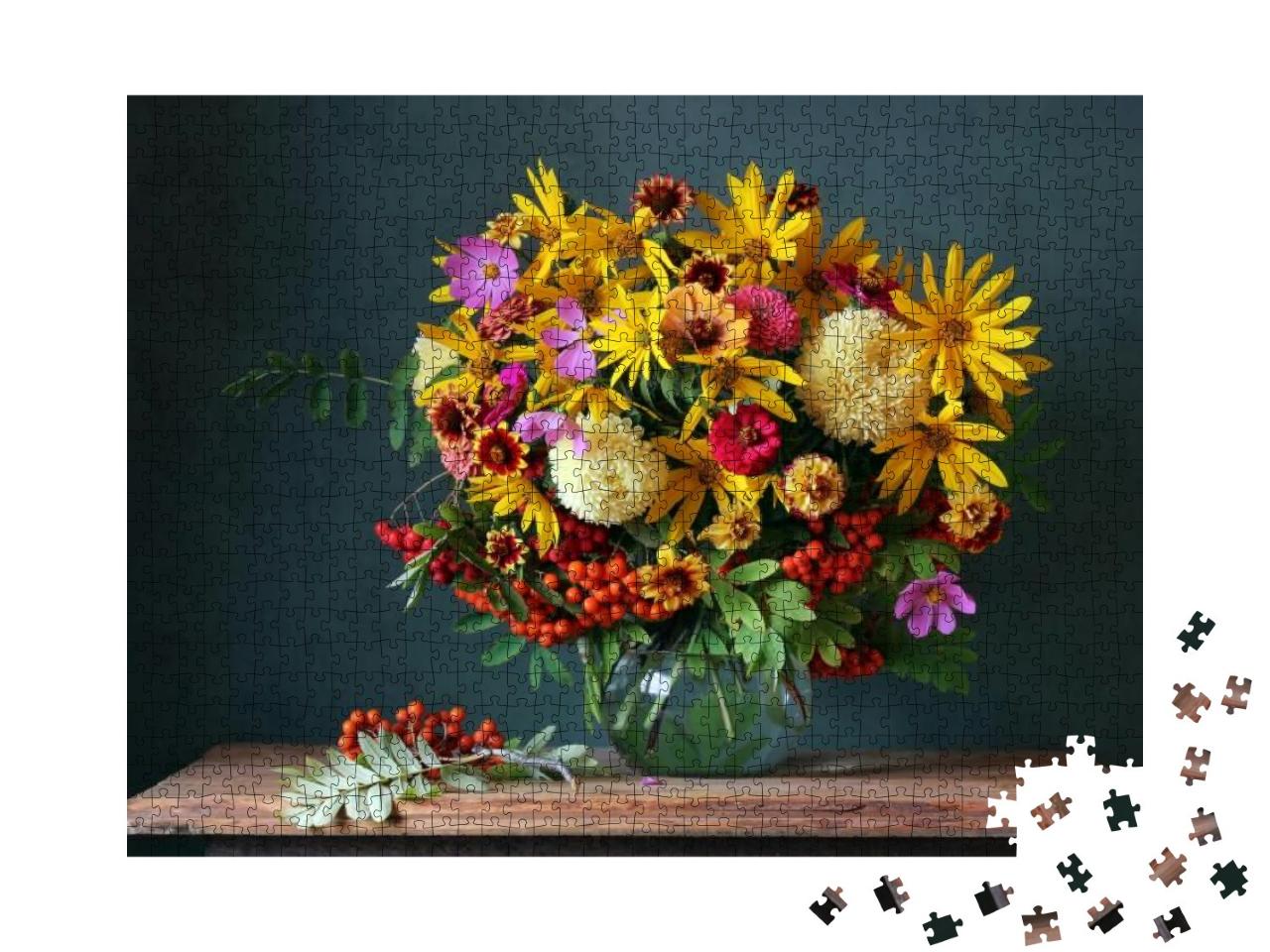 Autumn Bouquet with Garden Flowers & Branches of Mountain... Jigsaw Puzzle with 1000 pieces