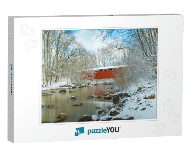 Everett Covered Bridge in the Winter. Located in Cuyahoga... Jigsaw Puzzle
