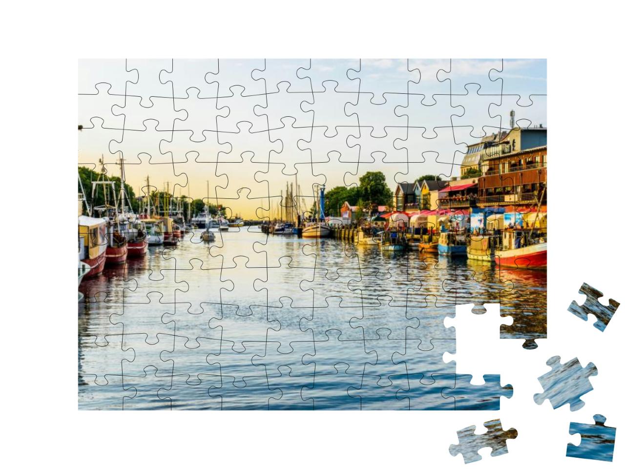 Canal with Ships & Baltic Sea in Warnemuende, Rostock Ger... Jigsaw Puzzle with 100 pieces