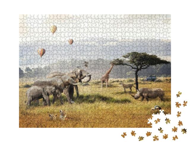 Kenya Africa Safari Dream Trip Scene with Wildlife Animal... Jigsaw Puzzle with 1000 pieces