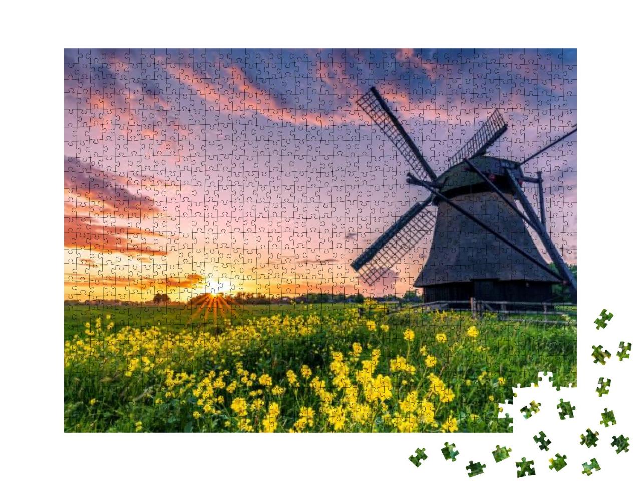 Water Scoop Mill in East Friesland North Germany, Traditi... Jigsaw Puzzle with 1000 pieces