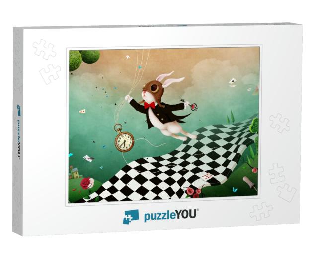 Magical Fantasy Background Wonderland with Rabbit & Chess... Jigsaw Puzzle