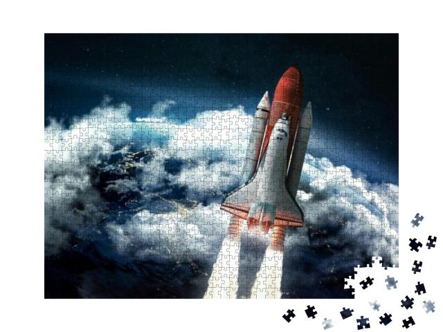 Space Shuttle in the Space Near Earth. Clouds & Sky on Ba... Jigsaw Puzzle with 1000 pieces