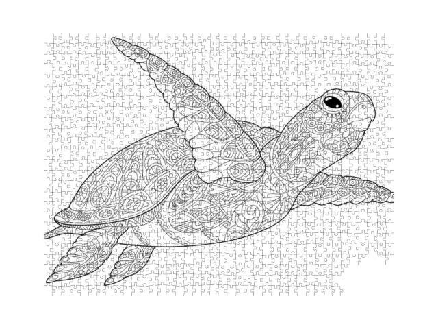 Stylized Underwater Turtle Tortoise, Isolated on White Ba... Jigsaw Puzzle with 1000 pieces