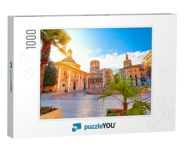 Valencia Spain Virgin Square Architecture with Sunrise... Jigsaw Puzzle with 1000 pieces