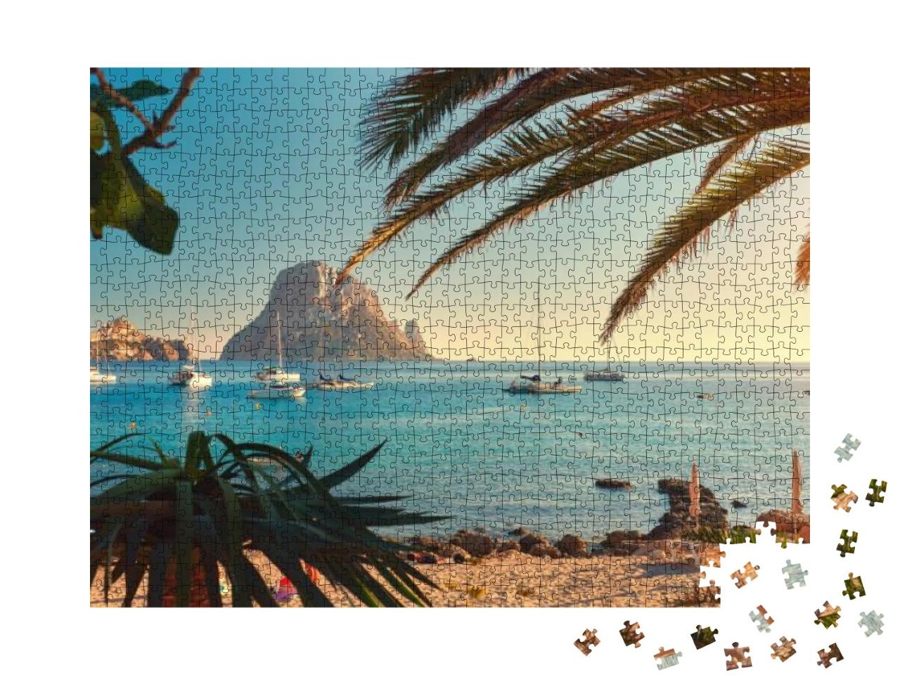 Famous, Empty & Beautiful Cala Dhort Beach, in Summer Ver... Jigsaw Puzzle with 1000 pieces