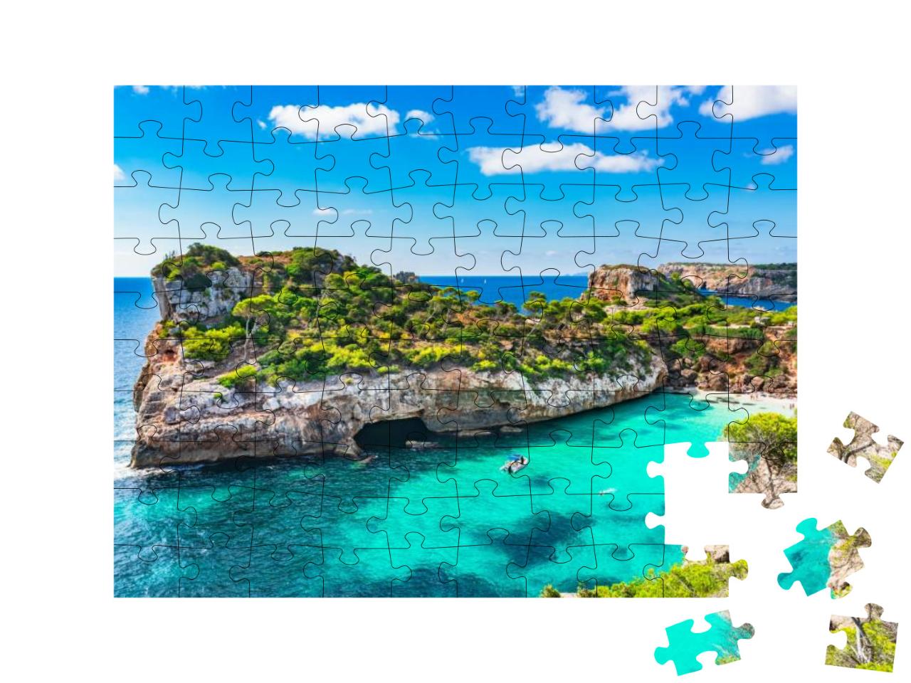 Spain Mediterranean Sea, Majorca Beach of Cala Moro Beaut... Jigsaw Puzzle with 100 pieces