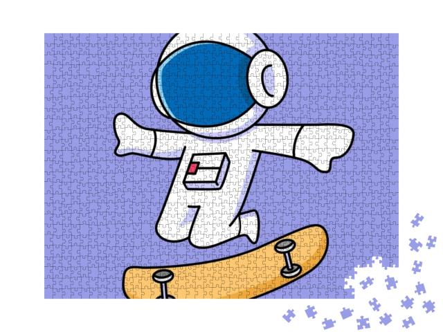 Cute Astronaut Playing Skateboard Cartoon Design... Jigsaw Puzzle with 1000 pieces