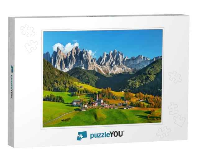 Famous Alpine Place Santa Maddalena Village with Magical... Jigsaw Puzzle